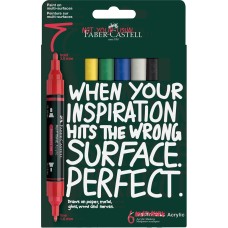 Akril marker készlet, kétvégű MULTIMARK alapszínek Faber-Castell fehér, sárga, eperpiros, zöld, kék, fekete 6klf. szín