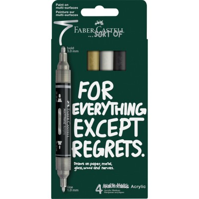 Akril marker készlet, kétvégű MULTIMARK klasszikus színek Faber-Castell fehér, ezüst, arany, fekete 4klf. szín