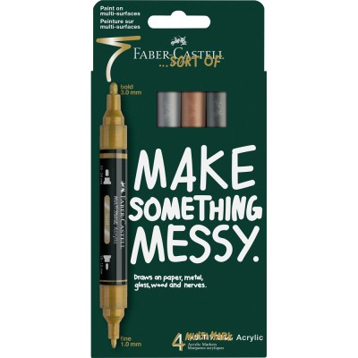 Akril marker készlet, kétvégű MULTIMARK metálszínek Faber-Castell arany, ezüst, réz, acélszürke 4klf. szín