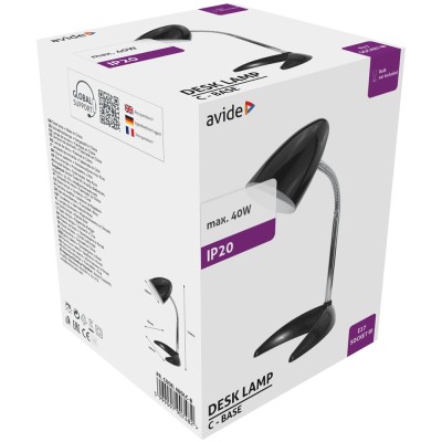 Asztali lámpa, Basic, C-talpas, max. 40W, AVIDE, fekete