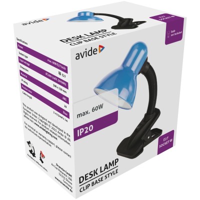 Asztali lámpa, Basic csiptethető, max. 60W, AVIDE, kék