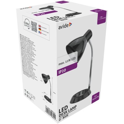 Asztali lámpa, Basic, O-talpas, 11W, AVIDE, fekete Asztali lámpa, Basic, O-talpas, 11W, AVIDE, fekete