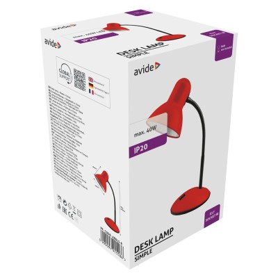 Asztali lámpa, Basic Simple, max. 40W, AVIDE, piros Asztali lámpa, Basic Simple, max. 40W, AVIDE, piros