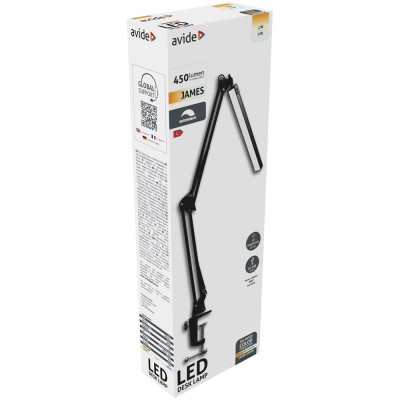 Asztali LED lámpa, felfogatható, 12W, AVIDE, fekete Asztali LED lámpa, felfogatható, 12W, AVIDE, fekete