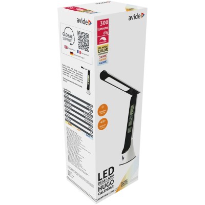 Asztali LED lámpa, Hugo, kijelzős, 6W, 5000K, AVIDE, fekete-fehér Asztali LED lámpa, Hugo, kijelzős, 6W, 5000K, AVIDE, fekete-fehér