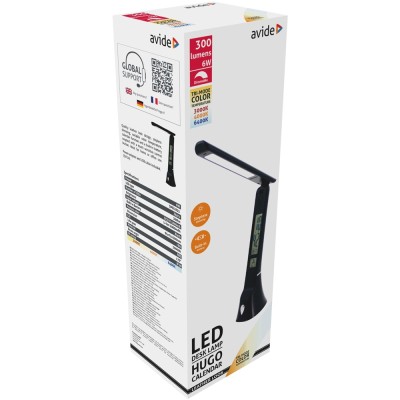Asztali LED lámpa, Hugo, kijelzős, 6W, 5000K, AVIDE, fekete Asztali LED lámpa, Hugo, kijelzős, 6W, 5000K, AVIDE, fekete