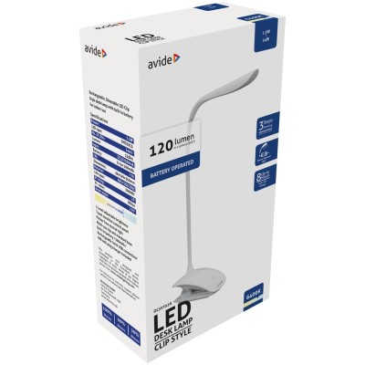 Asztali LED lámpa, csiptethető, 1,5W, 6400K, AVIDE, fehér