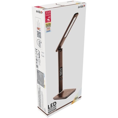 Asztali LED lámpa, Nathan, kijelzős, 6W, 5000K, AVIDE, barna Asztali LED lámpa, Nathan, kijelzős, 6W, 5000K, AVIDE, barna
