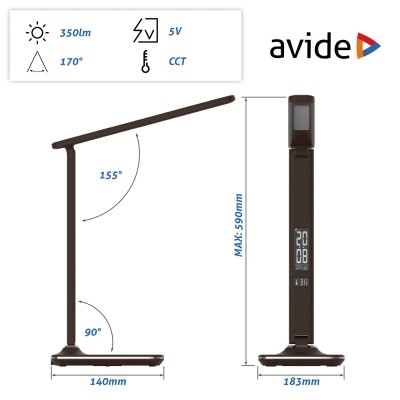 Asztali LED lámpa, Nathan, kijelzős, 6W, 5000K, AVIDE, barna Asztali LED lámpa, Nathan, kijelzős, 6W, 5000K, AVIDE, barna