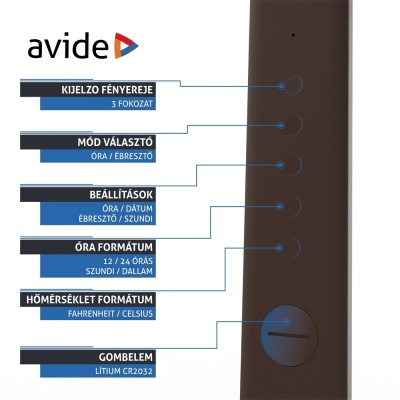 Asztali LED lámpa, Nathan, kijelzős, 6W, 5000K, AVIDE, barna Asztali LED lámpa, Nathan, kijelzős, 6W, 5000K, AVIDE, barna