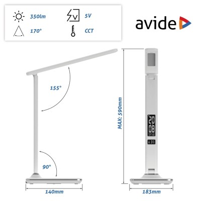 Asztali LED lámpa, Nathan, kijelzős, 6W, 5000K, AVIDE, fehér Asztali LED lámpa, Nathan, kijelzős, 6W, 5000K, AVIDE, fehér