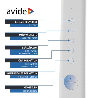 Asztali LED lámpa, Nathan, kijelzős, 6W, 5000K, AVIDE, fehér Asztali LED lámpa, Nathan, kijelzős, 6W, 5000K, AVIDE, fehér