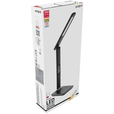 Asztali LED lámpa, Nathan, kijelzős, 6W, 5000K, AVIDE, fekete Asztali LED lámpa, Nathan, kijelzős, 6W, 5000K, AVIDE, fekete