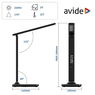 Asztali LED lámpa, Nathan, kijelzős, 6W, 5000K, AVIDE, fekete Asztali LED lámpa, Nathan, kijelzős, 6W, 5000K, AVIDE, fekete