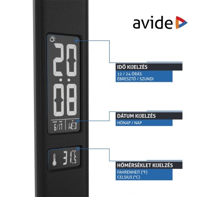 Asztali LED lámpa, Nathan, kijelzős, 6W, 5000K, AVIDE, fekete Asztali LED lámpa, Nathan, kijelzős, 6W, 5000K, AVIDE, fekete