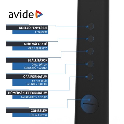 Asztali LED lámpa, Nathan, kijelzős, 6W, 5000K, AVIDE, fekete Asztali LED lámpa, Nathan, kijelzős, 6W, 5000K, AVIDE, fekete
