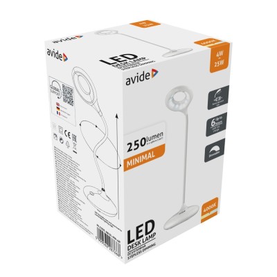 Asztali LED lámpa, Minimal, 4W, 4000K, AVIDE, fehér Asztali LED lámpa, Minimal, 4W, 4000K, AVIDE, fehér