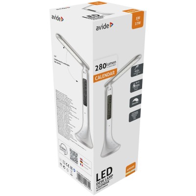 Asztali LED lámpa, kijelzővel, 5W, 4000K, AVIDE, fehér Asztali LED lámpa, kijelzővel, 5W, 4000K, AVIDE, fehér