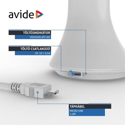Asztali LED lámpa, kijelzővel, 5W, 4000K, AVIDE, fehér Asztali LED lámpa, kijelzővel, 5W, 4000K, AVIDE, fehér