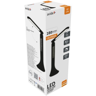 Asztali LED lámpa, kijelzővel, 5W, 4000K, AVIDE, fekete Asztali LED lámpa, kijelzővel, 5W, 4000K, AVIDE, fekete