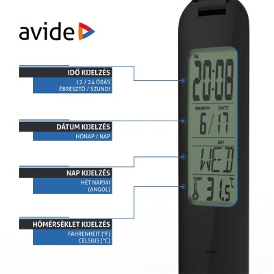 Asztali LED lámpa, kijelzővel, 5W, 4000K, AVIDE, fekete Asztali LED lámpa, kijelzővel, 5W, 4000K, AVIDE, fekete
