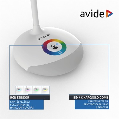 Asztali LED lámpa, RGB, 4W, 4000K, AVIDE, fehér