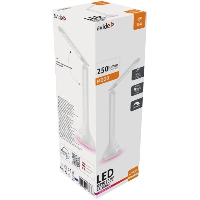 Asztali LED lámpa, RGB hangulatvilágítás, 4W, 4000K, AVIDE, fehér Asztali LED lámpa, RGB hangulatvilágítás, 4W, 4000K, AVIDE, fehér