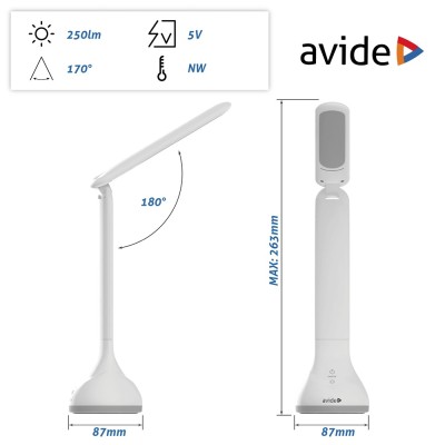 Asztali LED lámpa, RGB hangulatvilágítás, 4W, 4000K, AVIDE, fehér Asztali LED lámpa, RGB hangulatvilágítás, 4W, 4000K, AVIDE, fehér