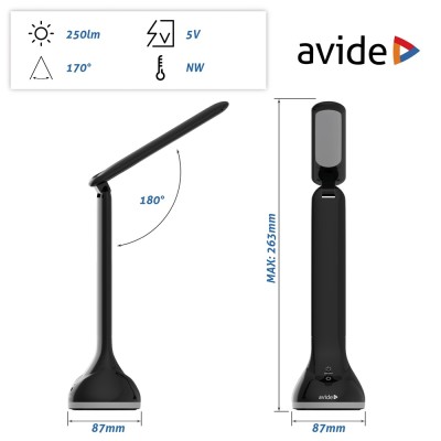 Asztali LED lámpa, RGB hangulatvilágítás, 4W, 4000K, AVIDE, fekete Asztali LED lámpa, RGB hangulatvilágítás, 4W, 4000K, AVIDE, fekete