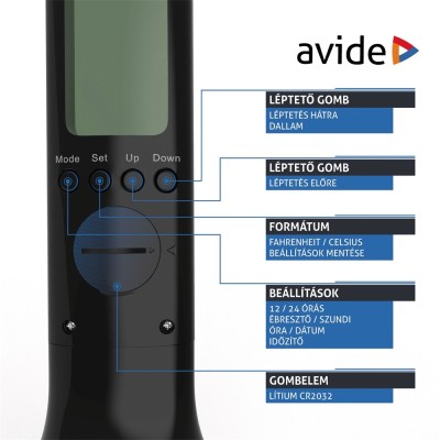 Asztali LED lámpa, RGB, kijelzővel, 4W, 4000K, AVIDE, fekete