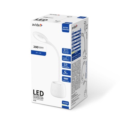 Asztali LED lámpa, tolltartóval, 5W, 6400K, AVIDE, fehér Asztali LED lámpa, tolltartóval, 5W, 6400K, AVIDE, fehér