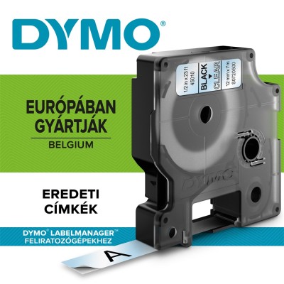 Feliratozógép szalag Dymo D1 S0720500/45010 12mmx7m, ORIGINAL, fekete/víztiszta Feliratozógép szalag Dymo D1 S0720500/45010 12mmx7m, ORIGINAL, fekete/víztiszta
