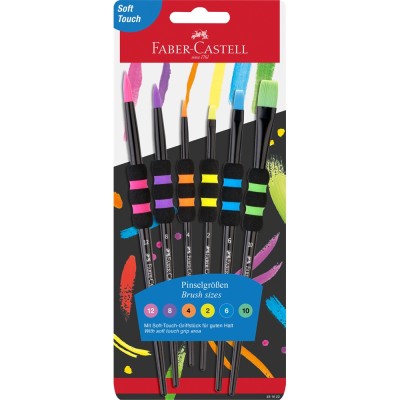 Ecsetkészlet, 2, 4, 6, 8, 10, 12, puha tapintású kerek/lapos Faber-Castell fekete testszín