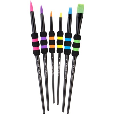 Ecsetkészlet, 2, 4, 6, 8, 10, 12, puha tapintású kerek/lapos Faber-Castell fekete testszín Ecsetkészlet, 2, 4, 6, 8, 10, 12, puha tapintású kerek/lapos Faber-Castell fekete testszín