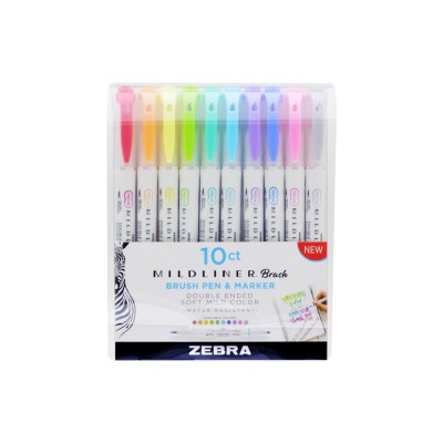 Ecsettoll készlet kétvégű Zebra Mildliner Brush&Marker Zebra 10 különböző szín