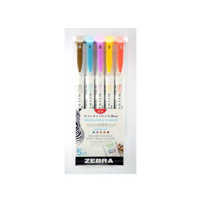 Ecsettoll készlet, kétvégű Zebra Mildliner Warm, 5 különböző szín