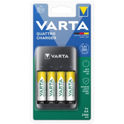 Elemtöltő akku Quatro USB 4 csatornás Ni-Mh AA és AAA-hoz +4DB 2100 mAh Varta