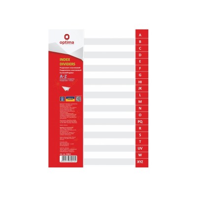 Elválasztólap, A4, PP prespán mintás 110 micron, A-Z,  Optima