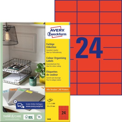 Etikett címke, 70 x37mm, univerzális, 24 címke/ív, 100 ív/doboz, Avery piros Etikett címke, 70 x37mm, univerzális, 24 címke/ív, 100 ív/doboz, Avery piros
