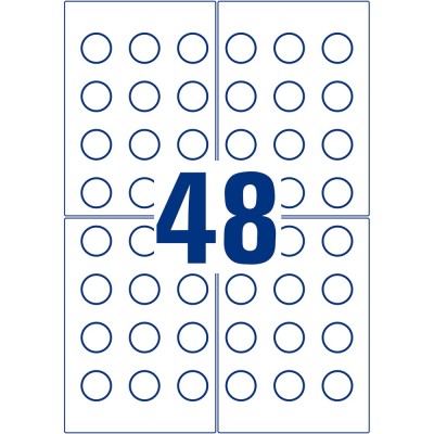 Etikett címke, o20mm, eltávolíthatatlan 48 címke/ív, 10 ív/doboz, Avery fehér