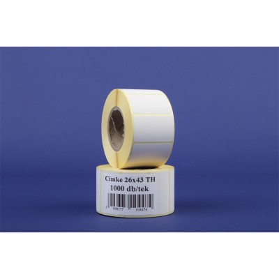 Etikett címke thermo, 26x43mm, tekercses, 1000 címke/tekercs fehér