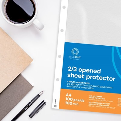 Genotherm lefűzhető, A4, 100 micron narancsos belül 2/3 részben nyitott 4 lyukú Bluering® 100 db/csomag