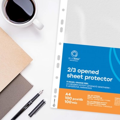 Genotherm lefűzhető, A4, 100 micron narancsos belül 2/3 részben nyitott 4 lyukú Bluering® 100 db/csomag