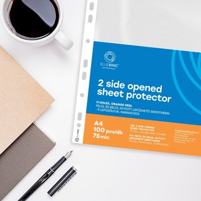 Genotherm lefűzhető, A4, 75 micron narancsos felül és belül nyitott Bluering® 100 db/csomag
