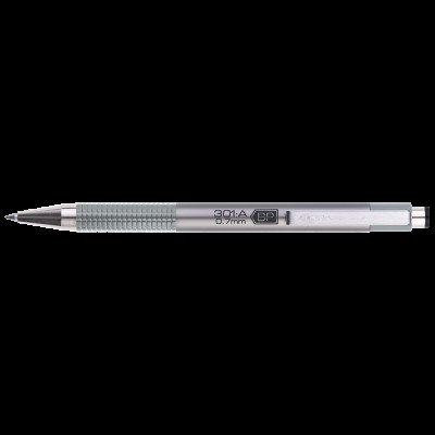 Golyóstoll 0,7mm, metál ezüst test, Zebra F-301A, írásszín kék