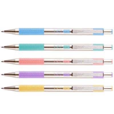 Golyóstoll 0,7mm, pasztell sárga test, Zebra F-301, írásszín kék