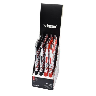 Golyóstoll nyomógombos 0,7mm Vinson Lipstick 222 vegyes test displ 24 db/display Golyóstoll nyomógombos 0,7mm Vinson Lipstick 222 vegyes test displ 24 db/display