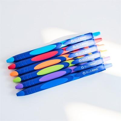 Golyóstoll nyomógombos gumírozott kék test, Bluering® F20, írásszín kék