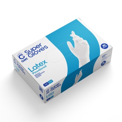 Gumikesztyű latex púderes XL 100 db/doboz, GMT Super Gloves fehér