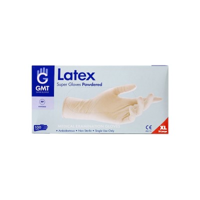 Gumikesztyű latex púderes XL 100 db/doboz, GMT Super Gloves fehér